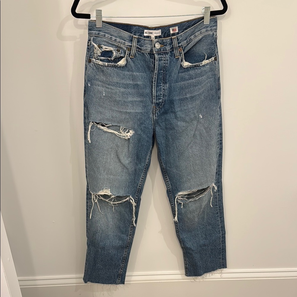 Re/Done Blue Relaxed Jeans with Vintage Distressing